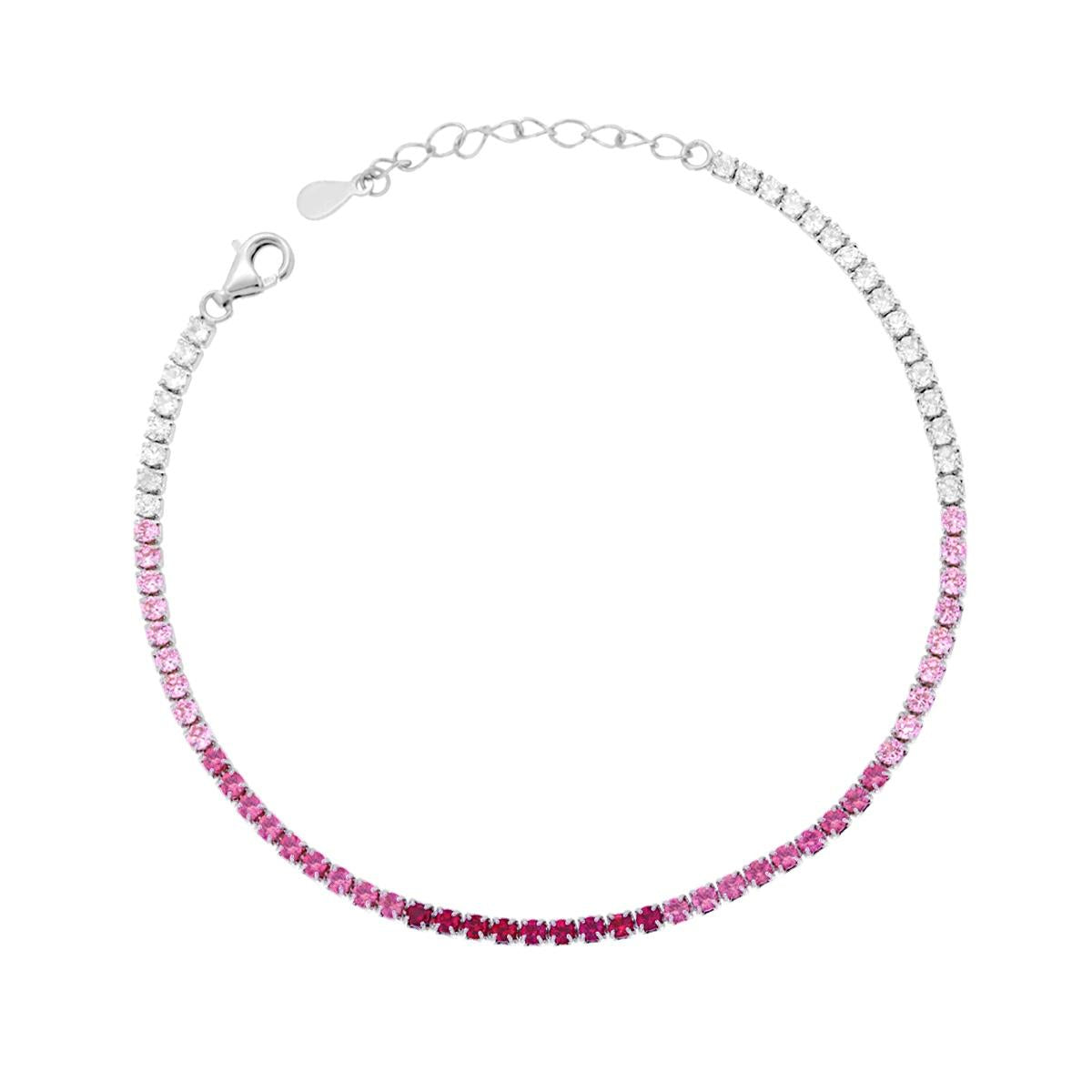 Bracciale tennis 2 mm zirconi bianchi  e rosa sfumato - argento 925