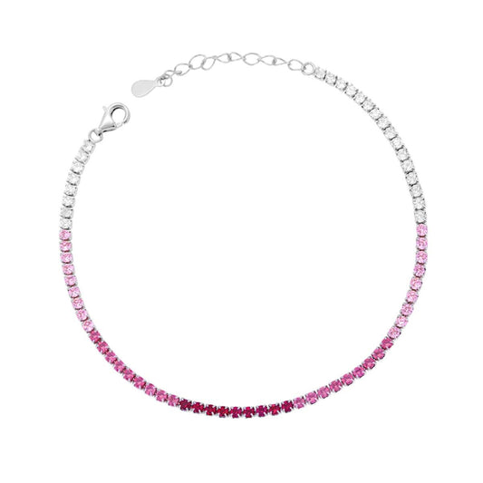 Bracciale tennis 2 mm zirconi bianchi  e rosa sfumato - argento 925