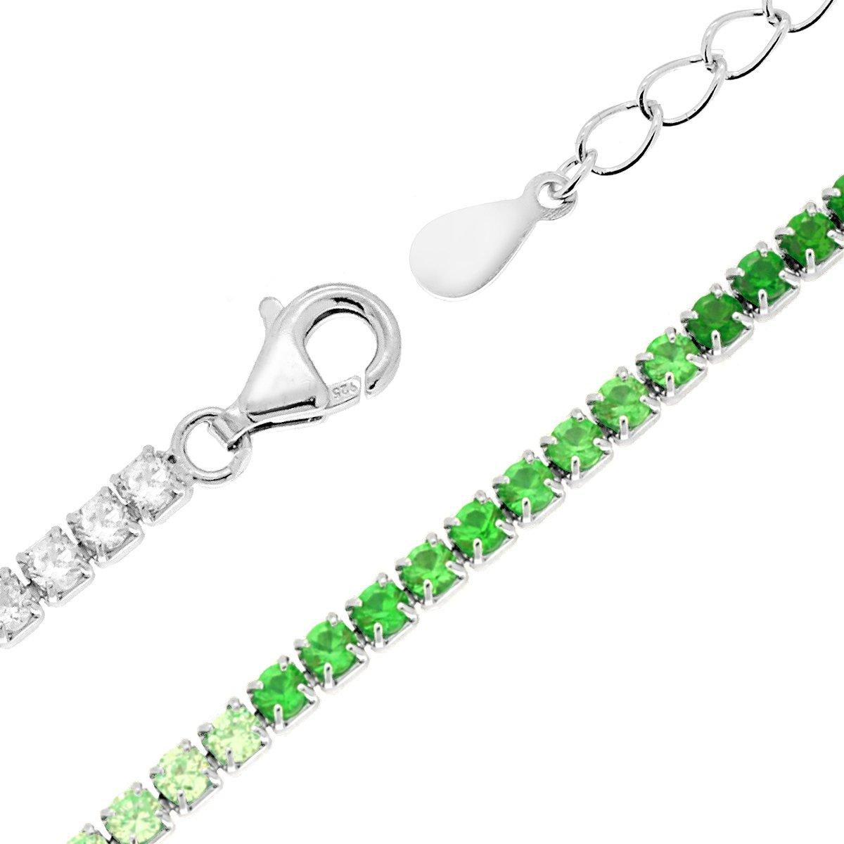 Bracciale tennis 2 mm zirconi bianchi  e verde smeraldo sfumato - argento 925