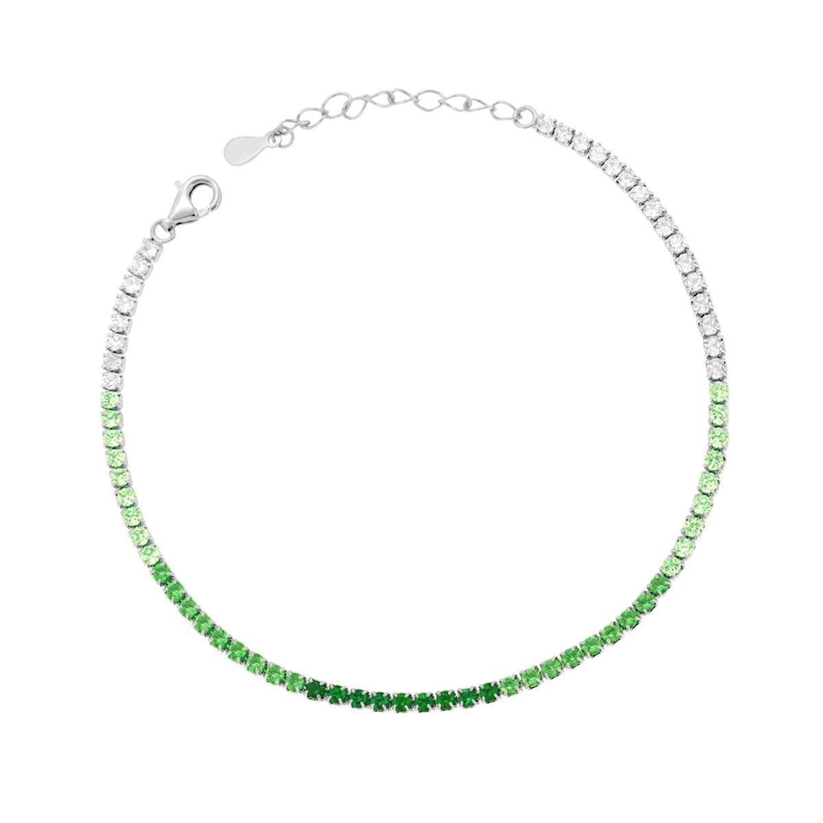 Bracciale tennis 2 mm zirconi bianchi  e verde smeraldo sfumato - argento 925