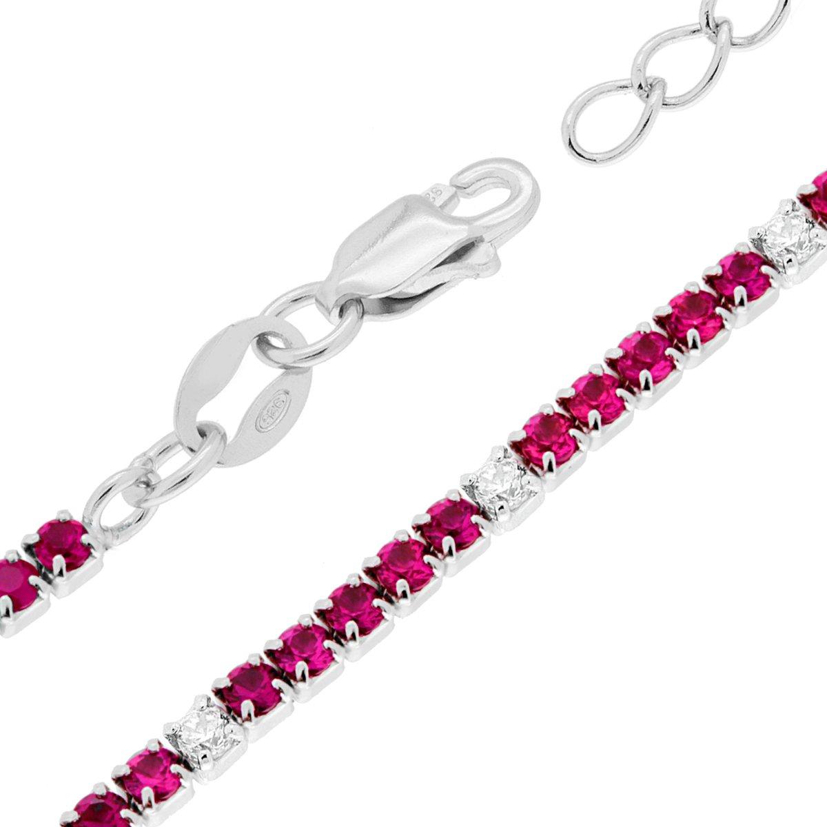 Bracciale tennis rosso rubino  con zircone bianco alternato - argento 925