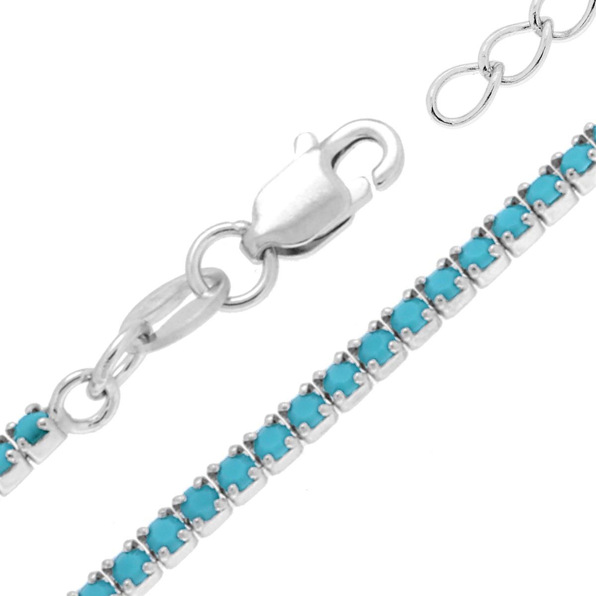 Bracciale tennis 2 mm zirconi turchese - argento 925