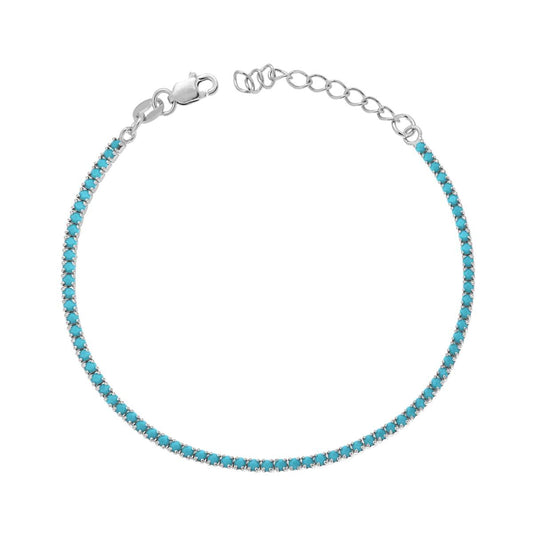 Bracciale tennis 2 mm zirconi turchese - argento 925