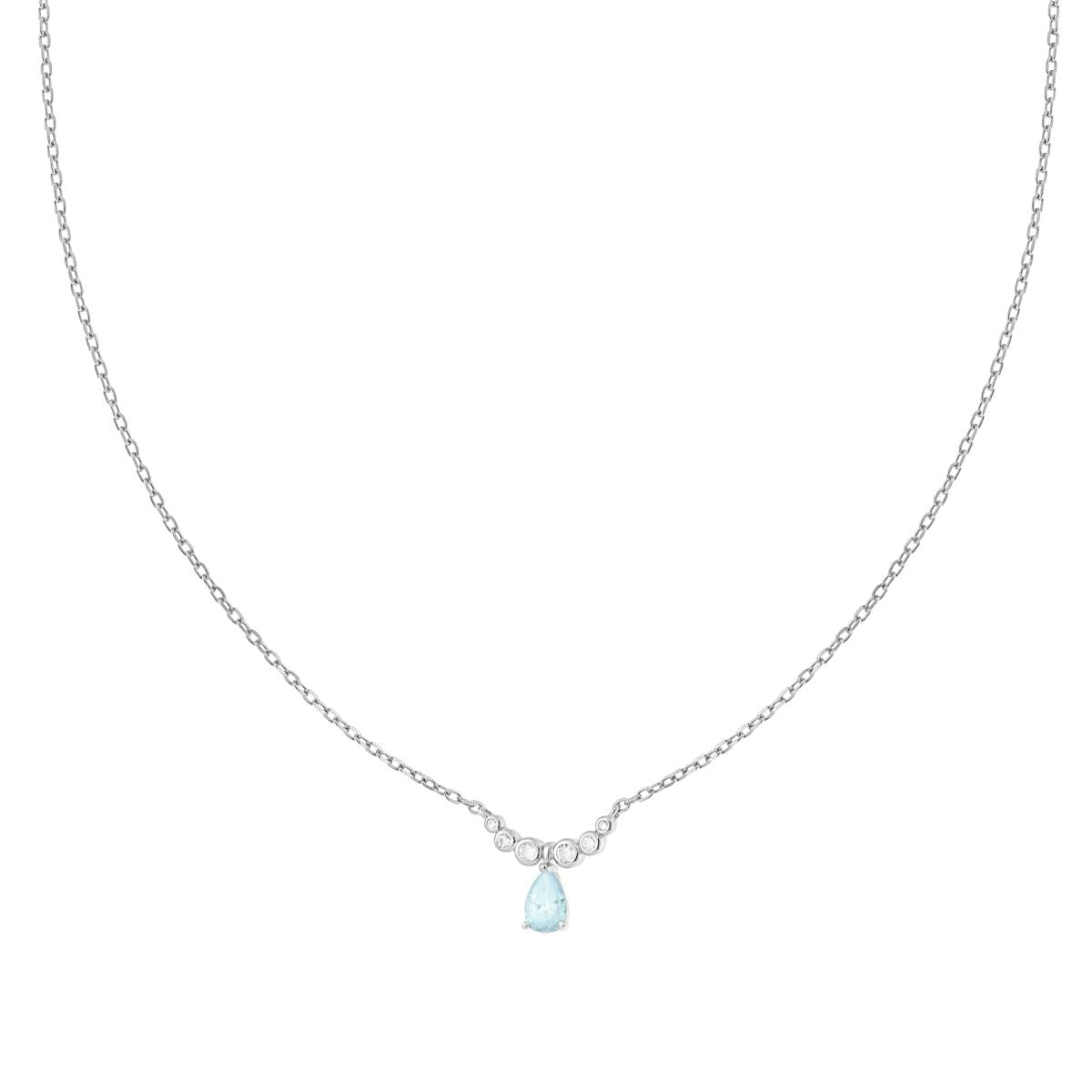 Collana punto luce a goccia con zirconi bianchi e uno acquamarina - argento 925