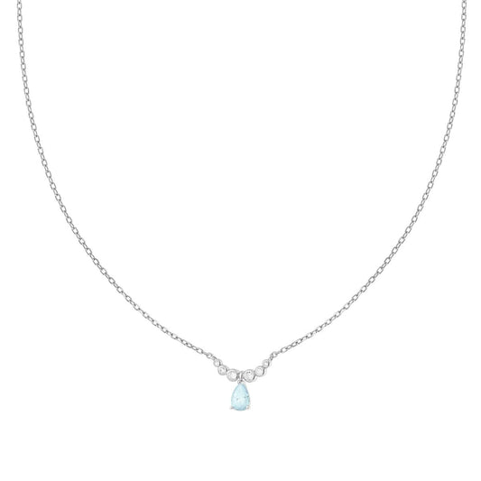 Collana punto luce a goccia con zirconi bianchi e uno acquamarina - argento 925