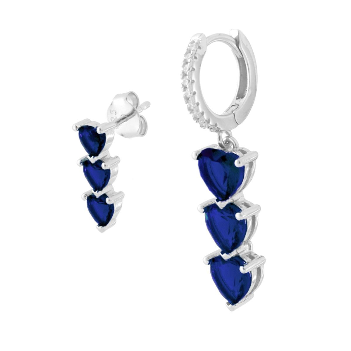 Orecchini asimmetrici cuore blu zaffiro  - argento 925