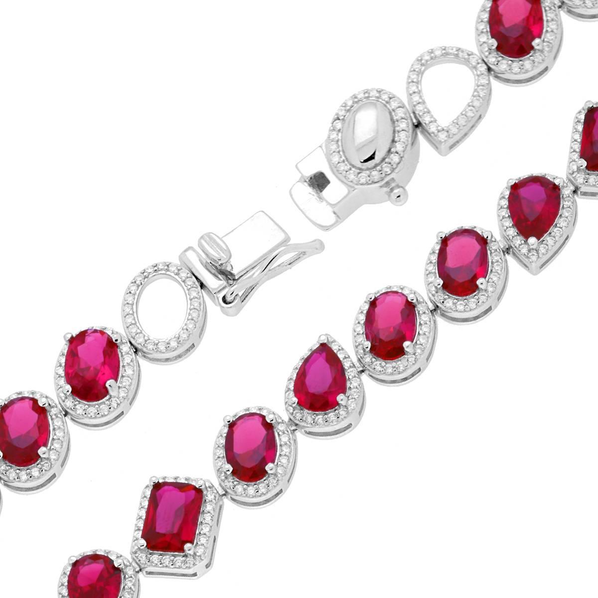 Bracciale mix con zirconi rosso rubino - argento 925