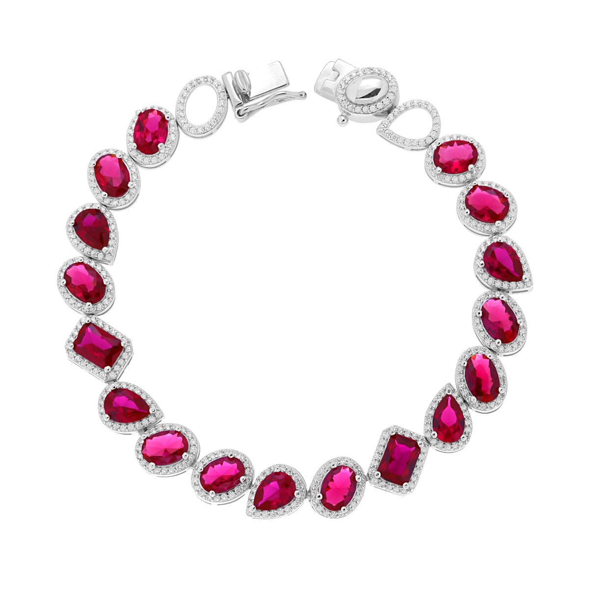 Bracciale mix con zirconi rosso rubino - argento 925