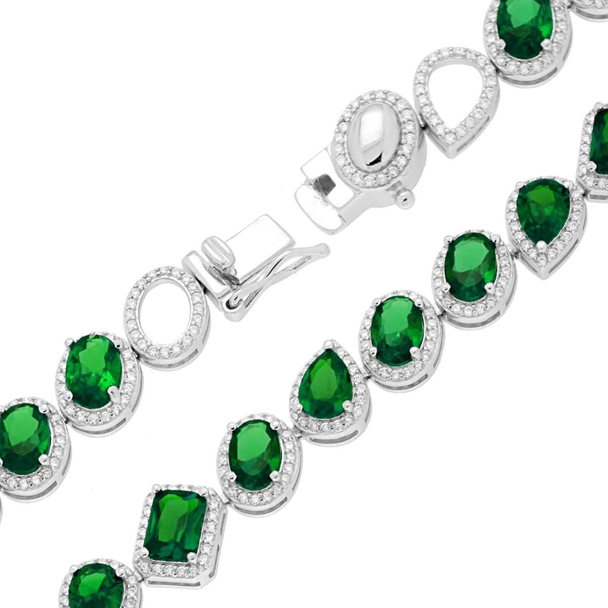 Bracciale mix con zirconi verde smeraldo - argento 925