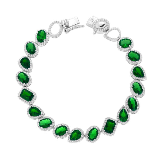 Bracciale mix con zirconi verde smeraldo - argento 925