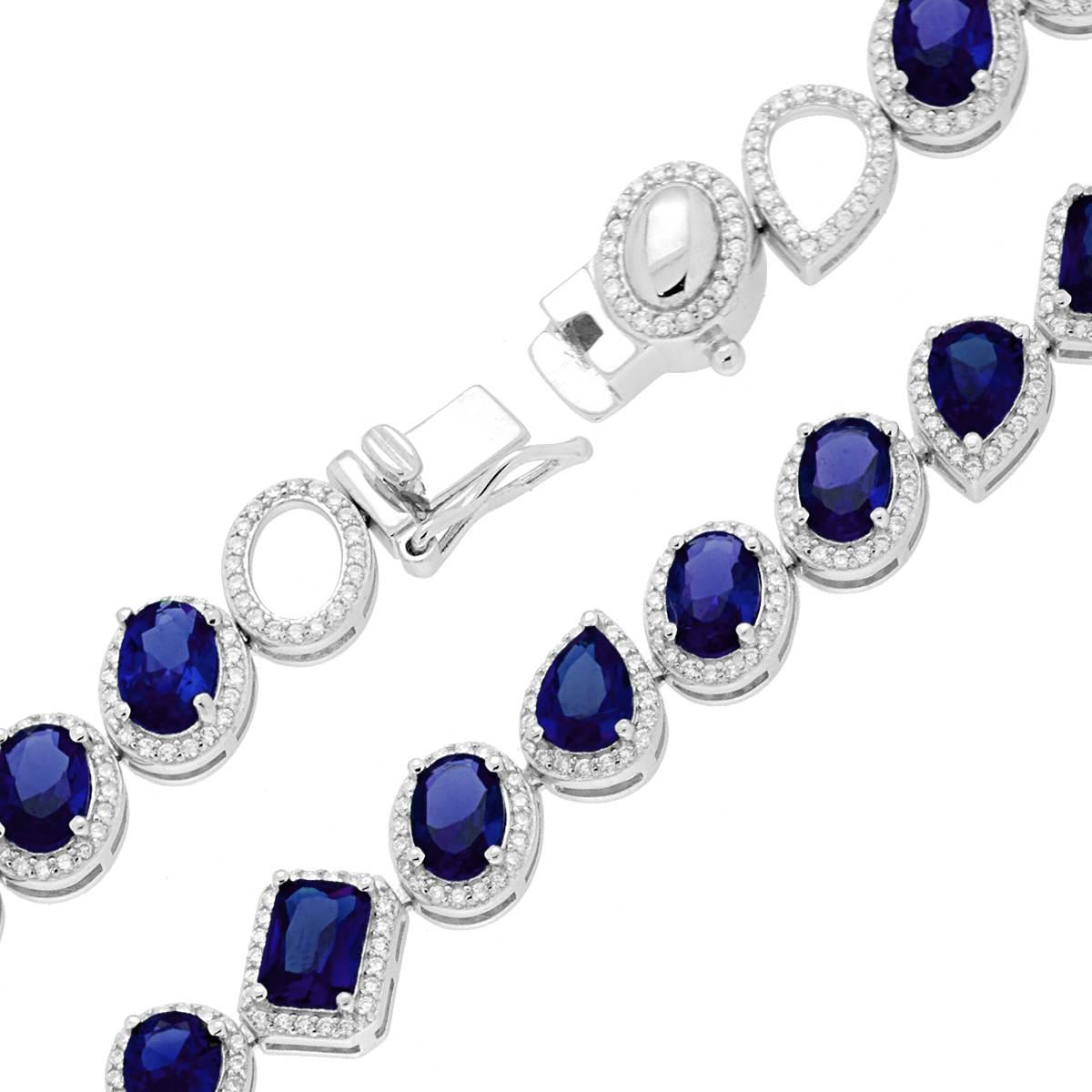 Bracciale mix con zirconi blu zaffiro - argento 925