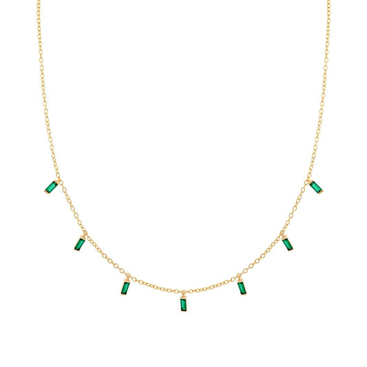 Collana con zirconi baguette verde smeraldo - argento 925 gold