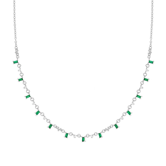 Collana con zirconi baguette verde smeraldo  -argento 925