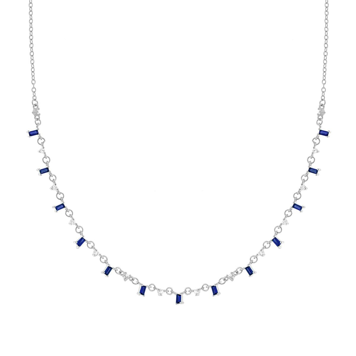 Collana con zirconi baguette blu zaffiro-argento 925