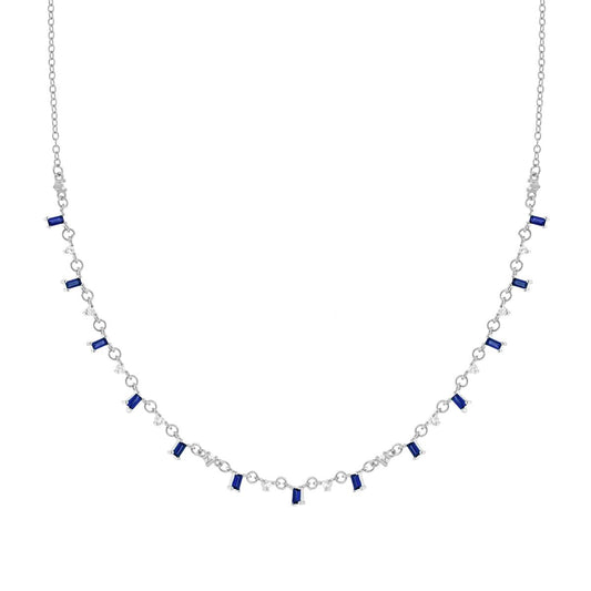 Collana con zirconi baguette blu zaffiro-argento 925