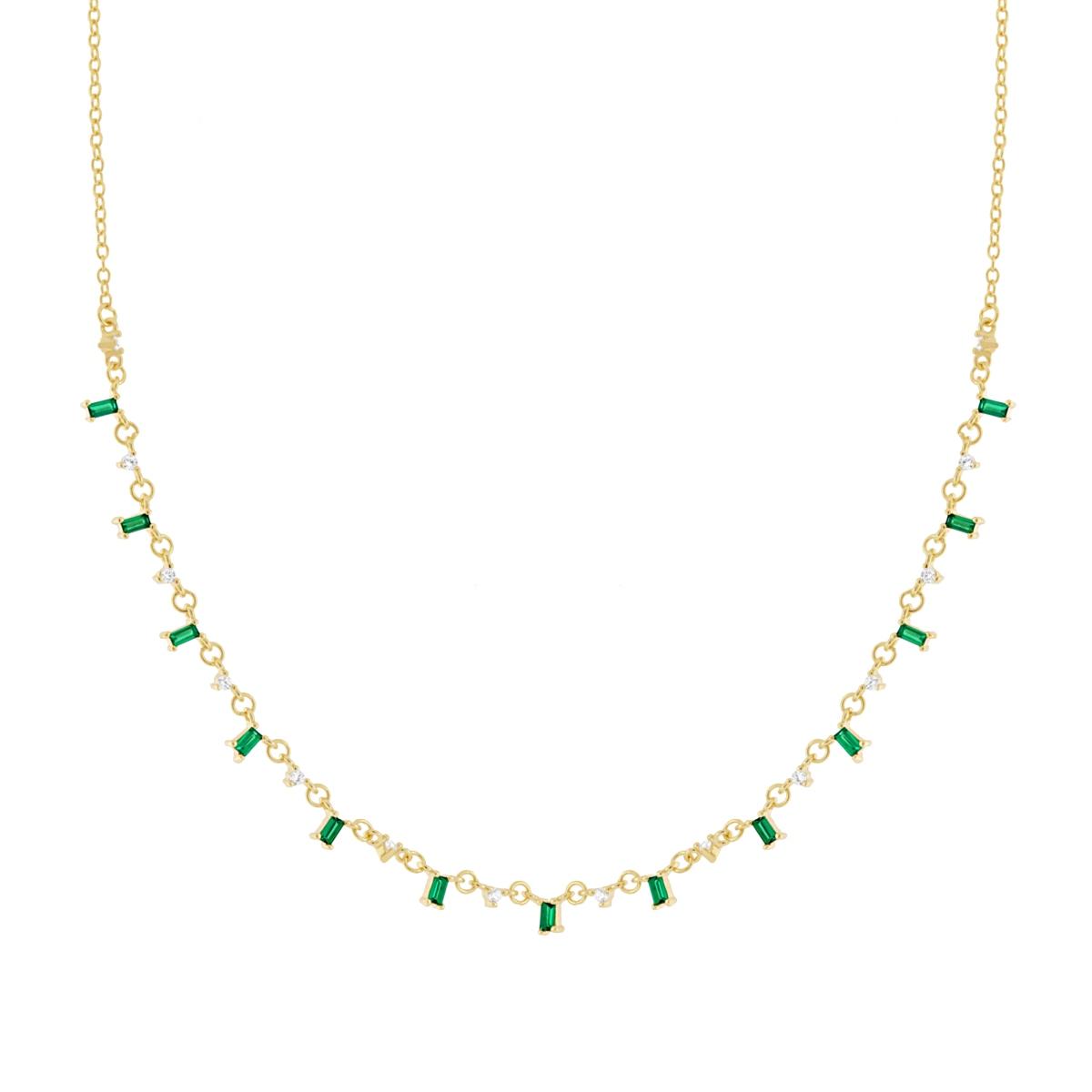 Collana con zirconi baguette verde smeraldo  -argento 925 gold