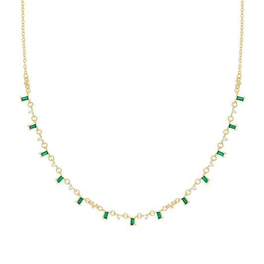 Collana con zirconi baguette verde smeraldo  -argento 925 gold