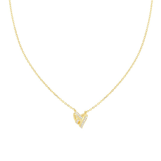 Collana cuore intreccio con zirconi bianchi - argento 925 gold