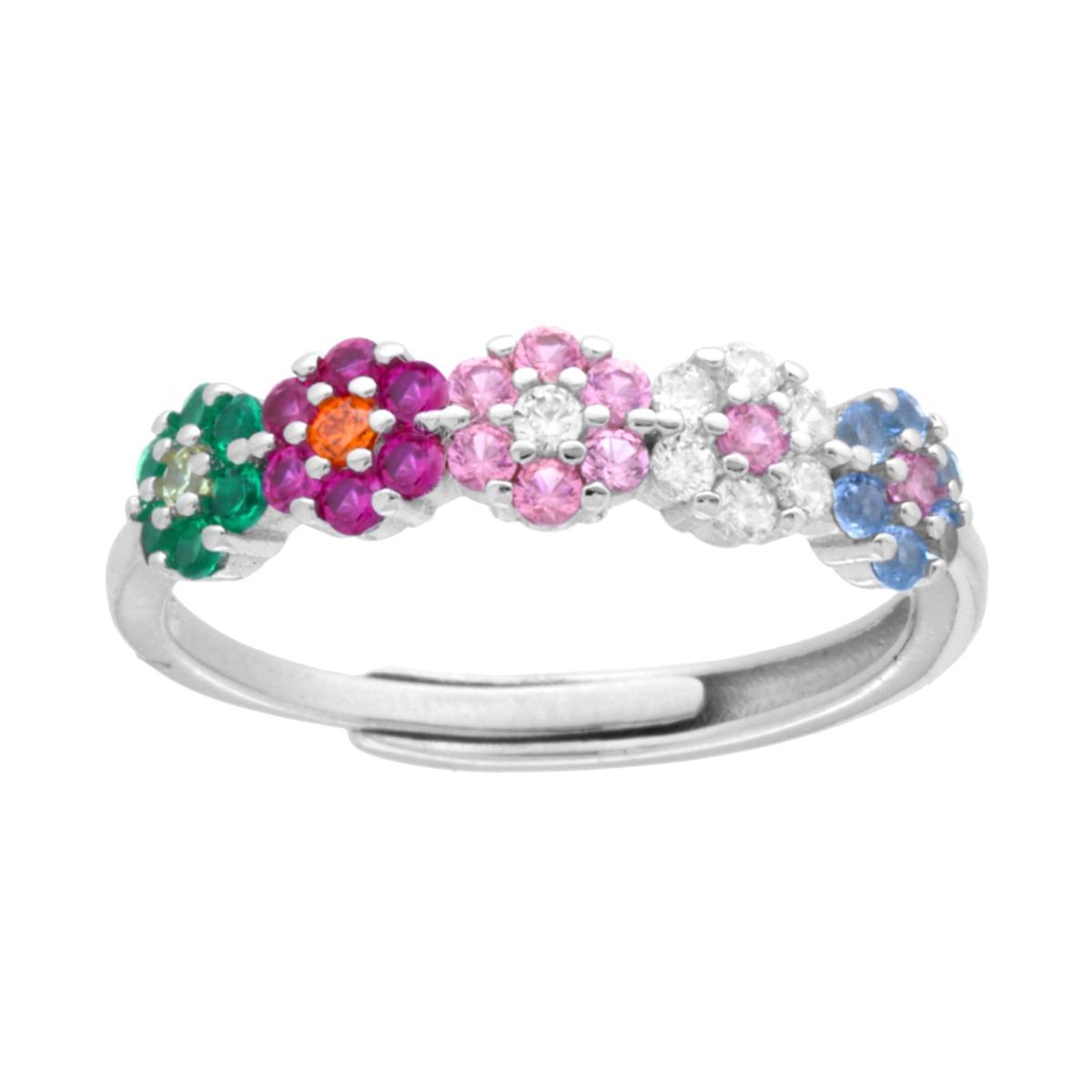 Anello con fiorellini multicolor - argento 925