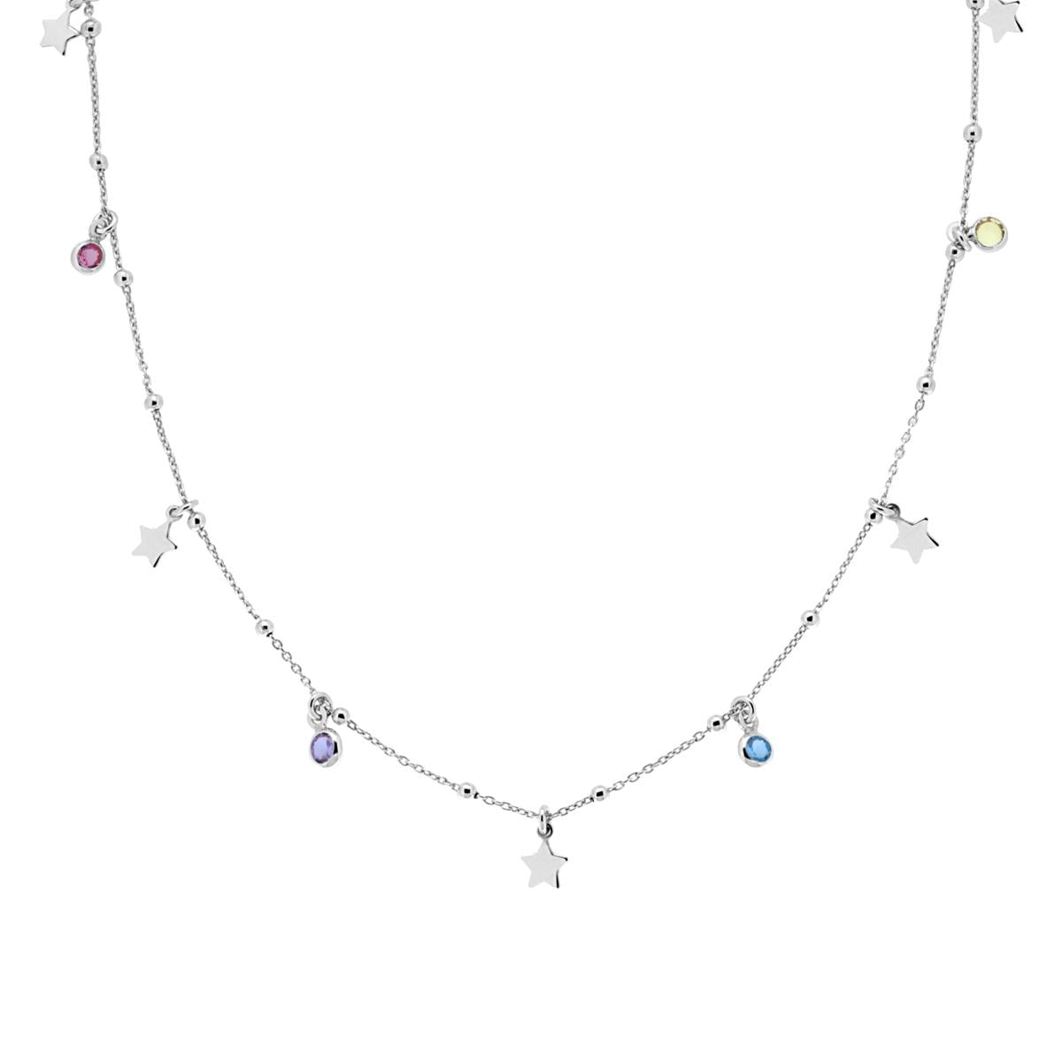 Collana con zirconi multi e stelle pendenti - argento 925