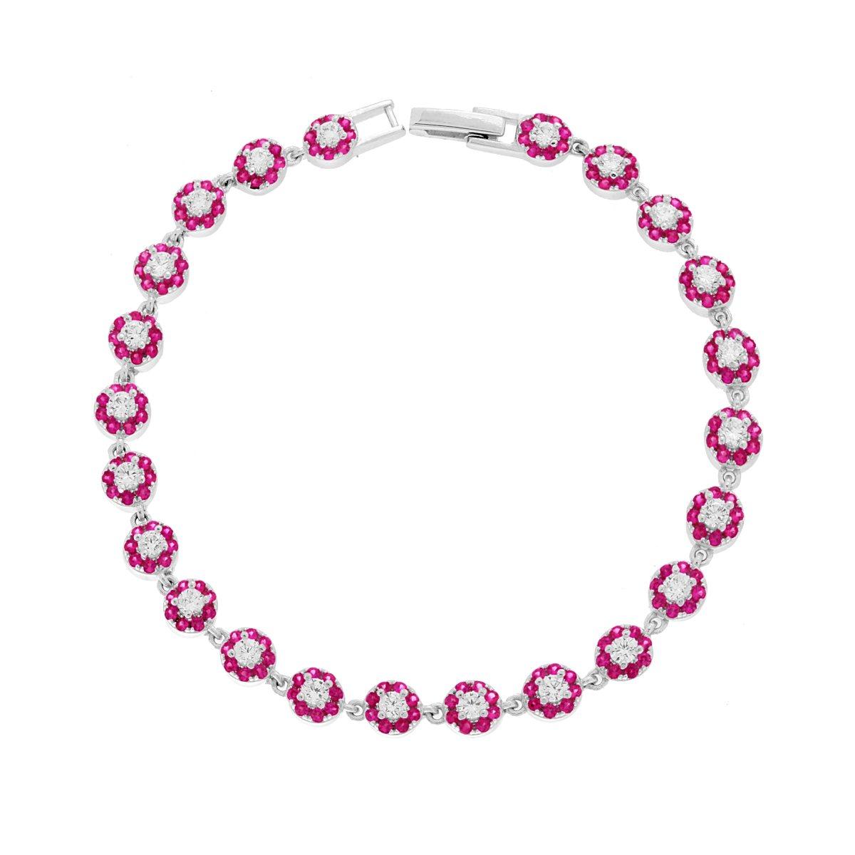 Bracciale tennis fiore con zirconi fucsia - argento 925