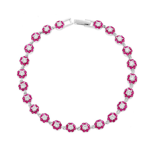 Bracciale tennis fiore con zirconi fucsia - argento 925