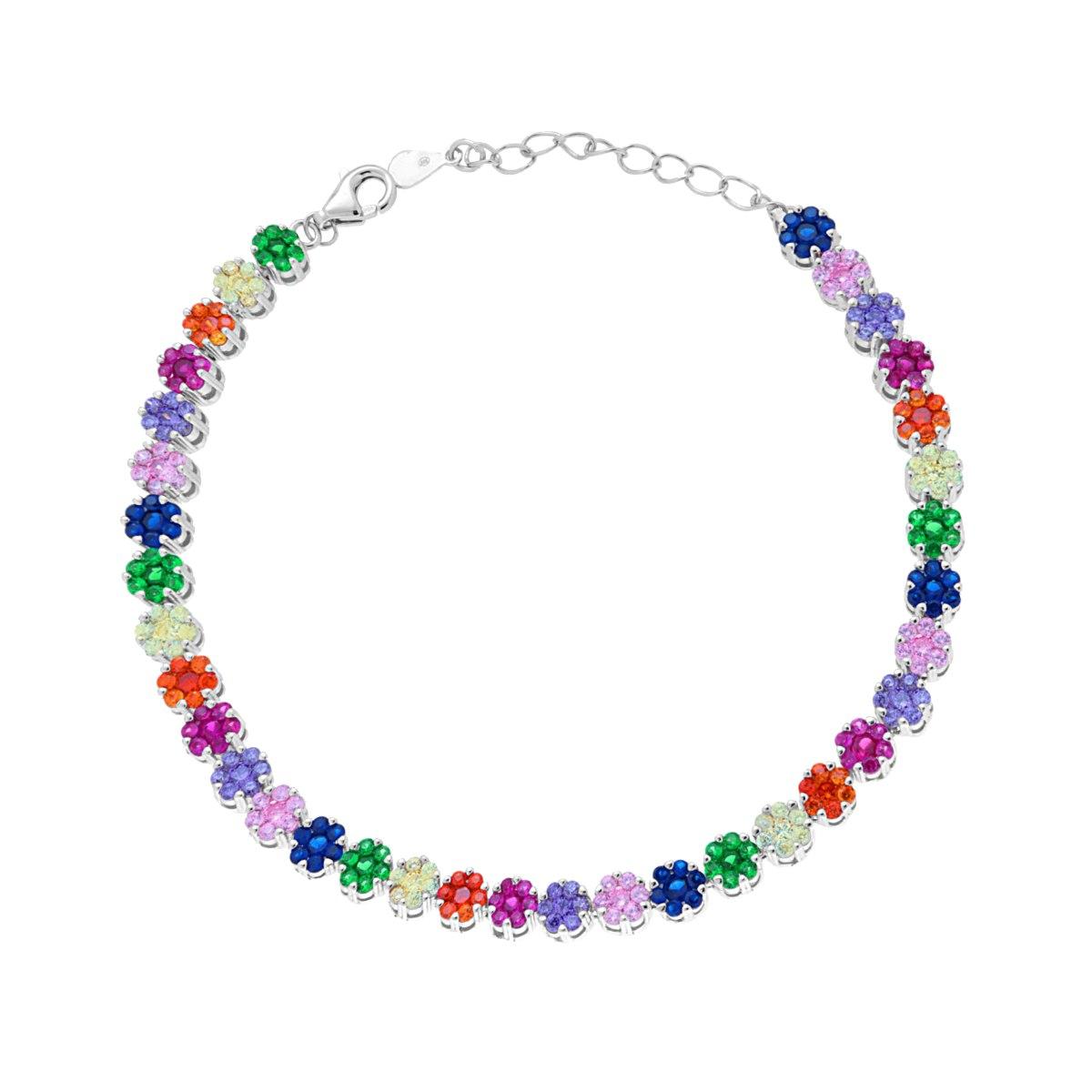 Bracciale tennis flori rainbow - argento 925