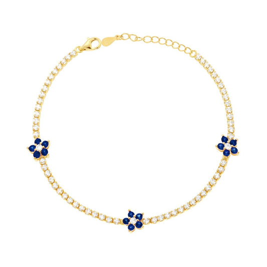 Bracciale tennis con fiori blu zaffiro - argento 925 gold