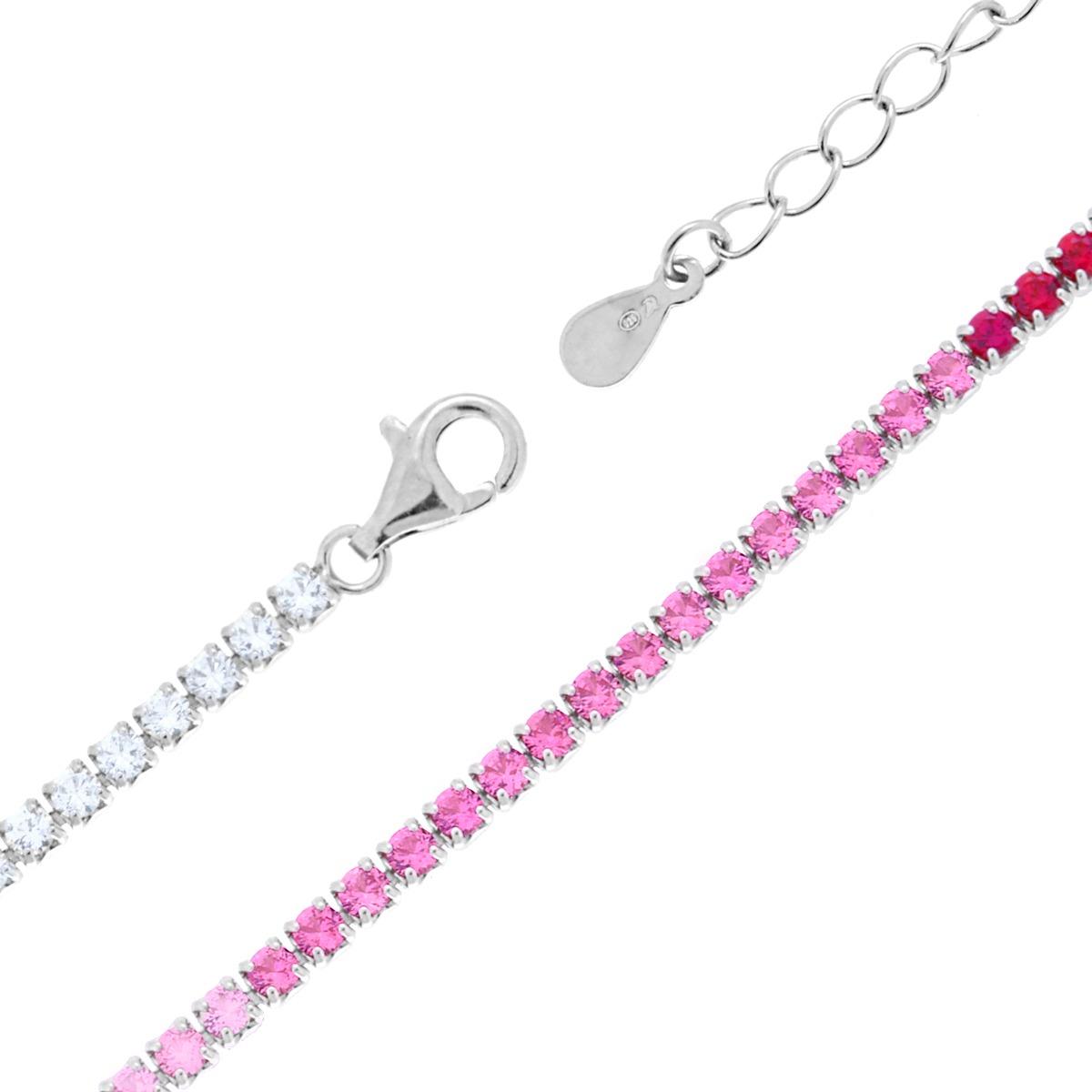 Collana tennis sfumato rosa   - argento 925