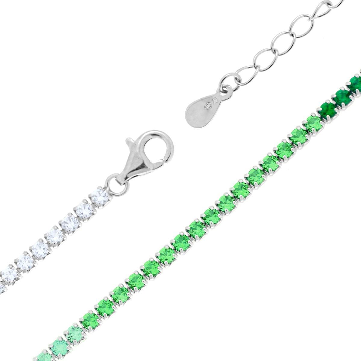 Collana tennis sfumato verde smeraldo   - argento 925