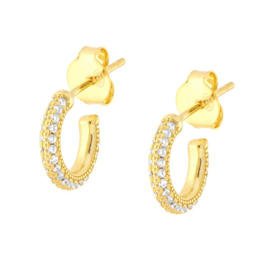 Orecchini cerchietto con zirconi bianchi - argento 925 gold