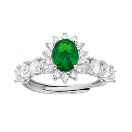 Anello veretta Kate con zircone verde smeraldo - argento 925