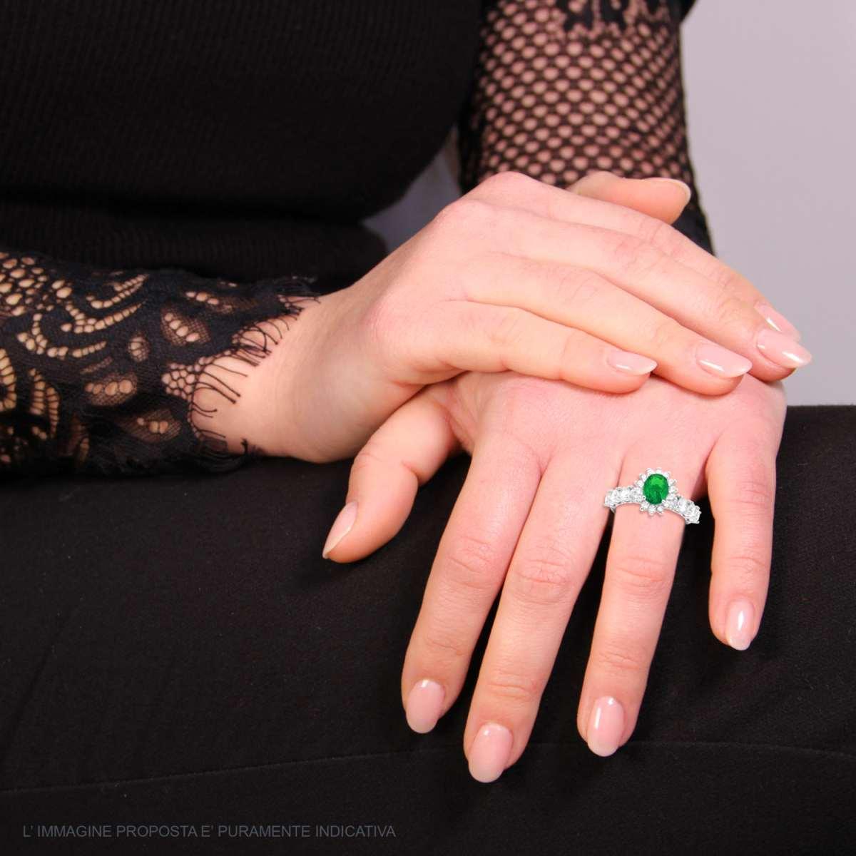 Anello veretta Kate con zircone verde smeraldo - argento 925