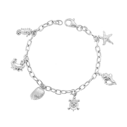 Bracciale Catena Forzatina con Soggetti Mondo Marino pendenti-argento 925