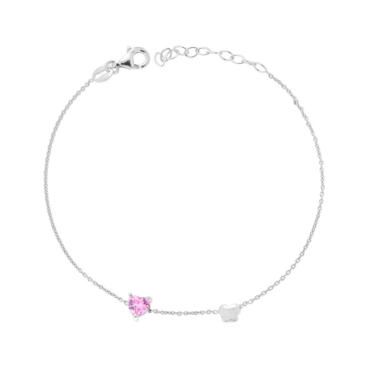 Bracciale con cuore rosa e farfallina-argento 925