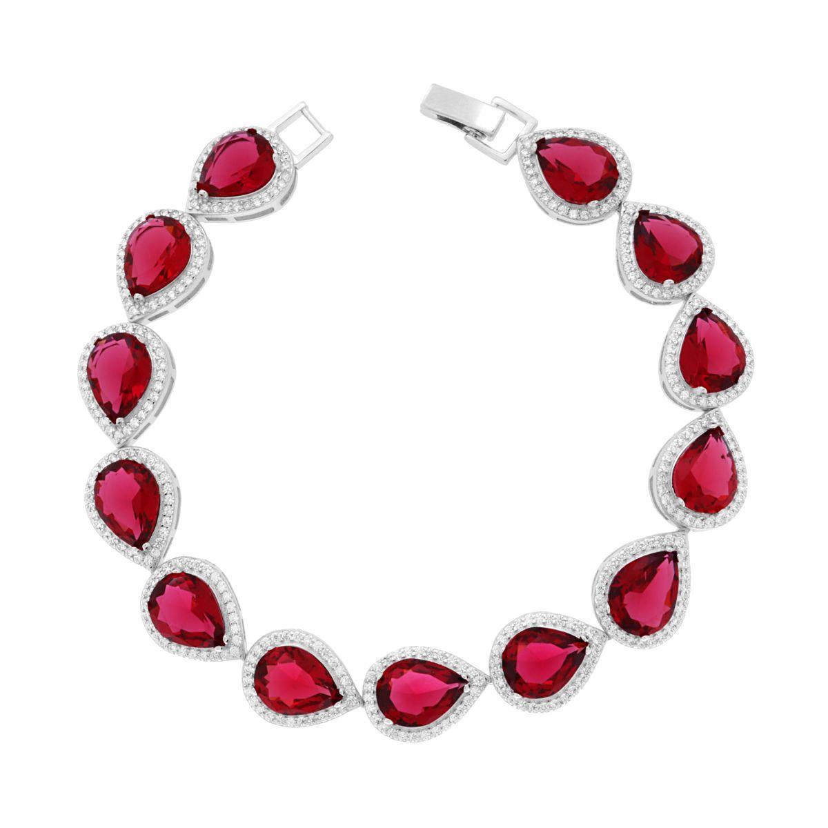 Bracciale tennis goccia rosso rubino - argento 925