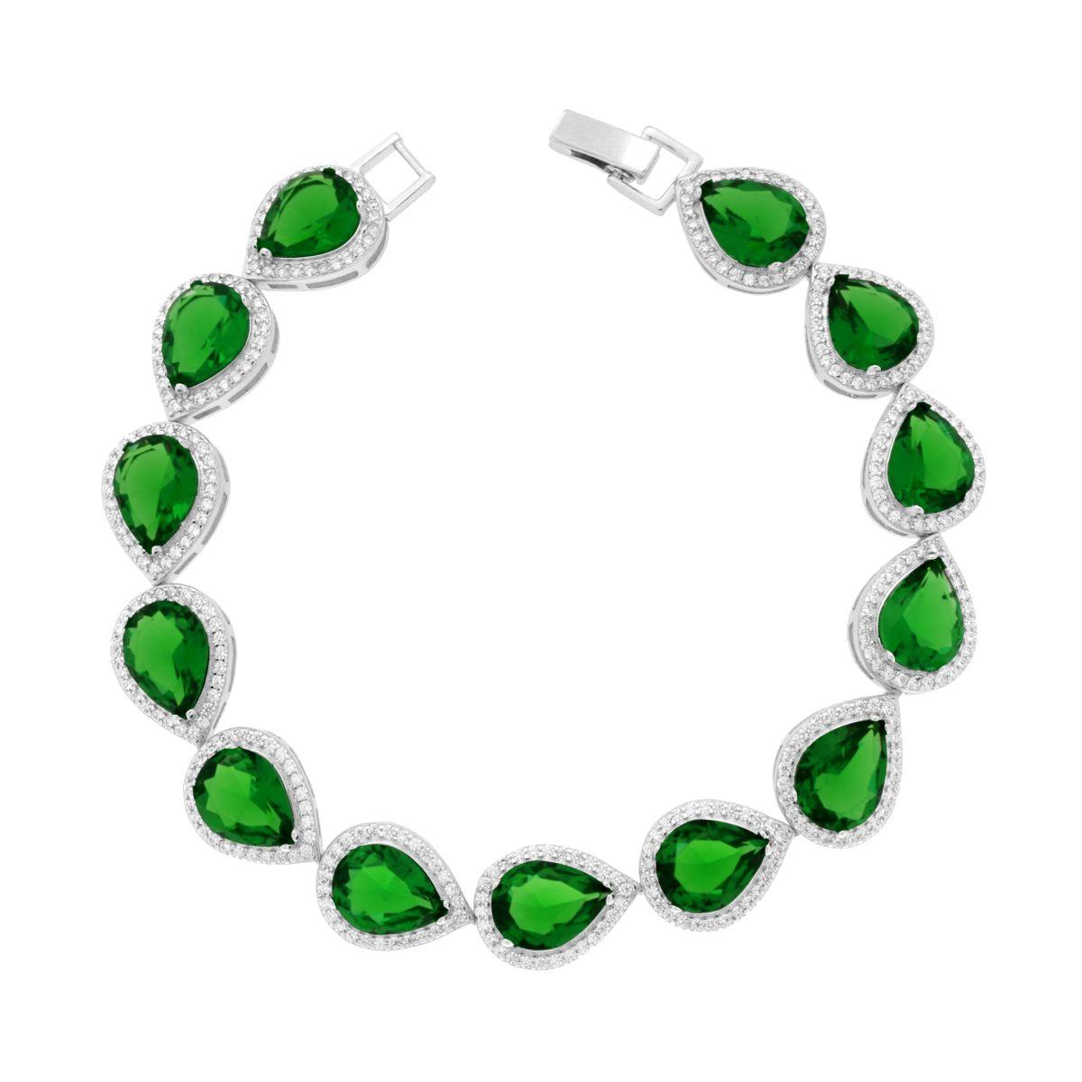 Bracciale tennis goccia verde smeraldo - argento 925