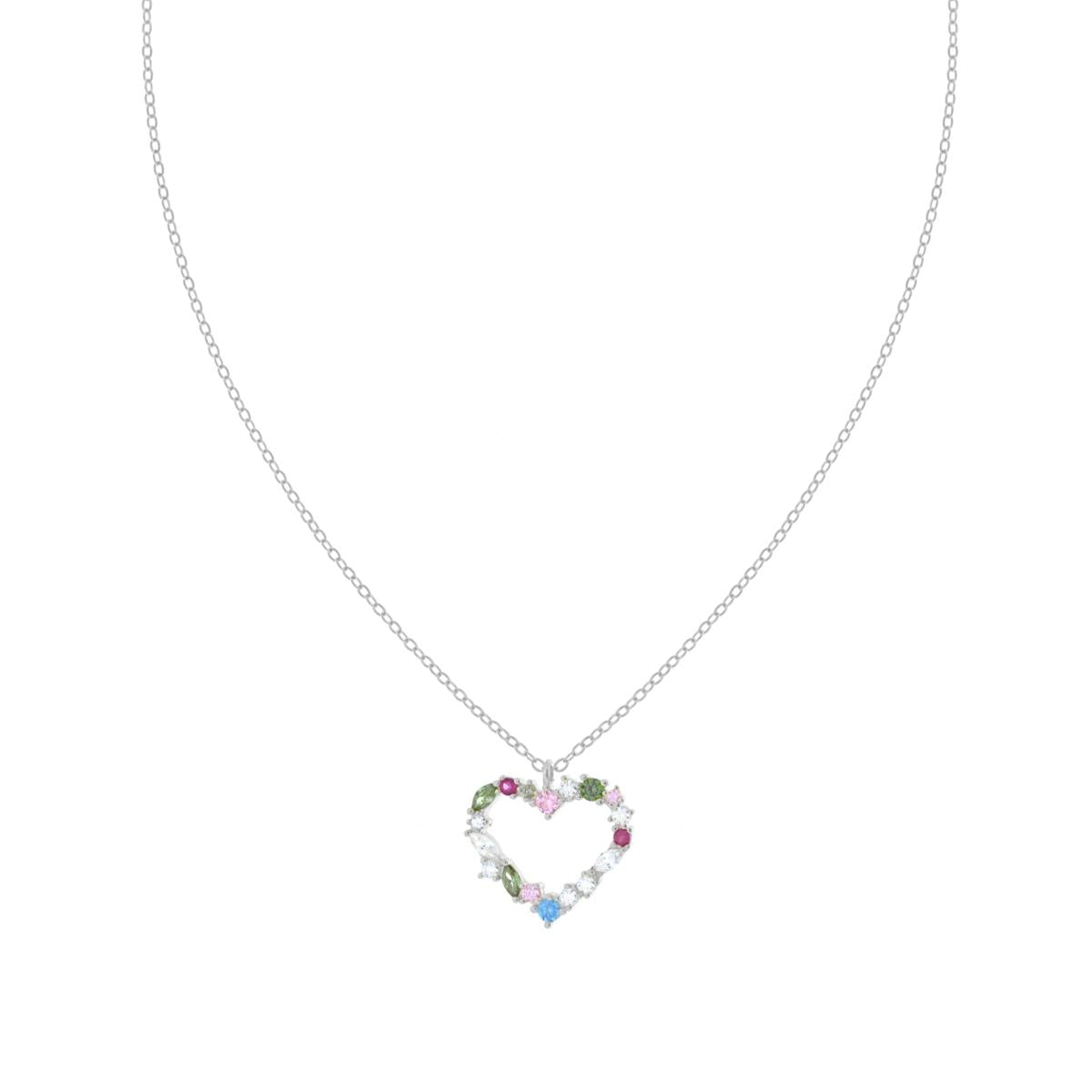 Collana cuore con zirconi multicolore - argento 925