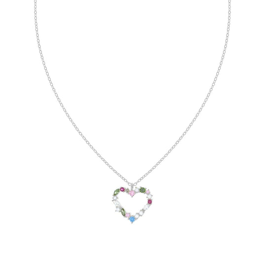 Collana cuore con zirconi multicolore - argento 925