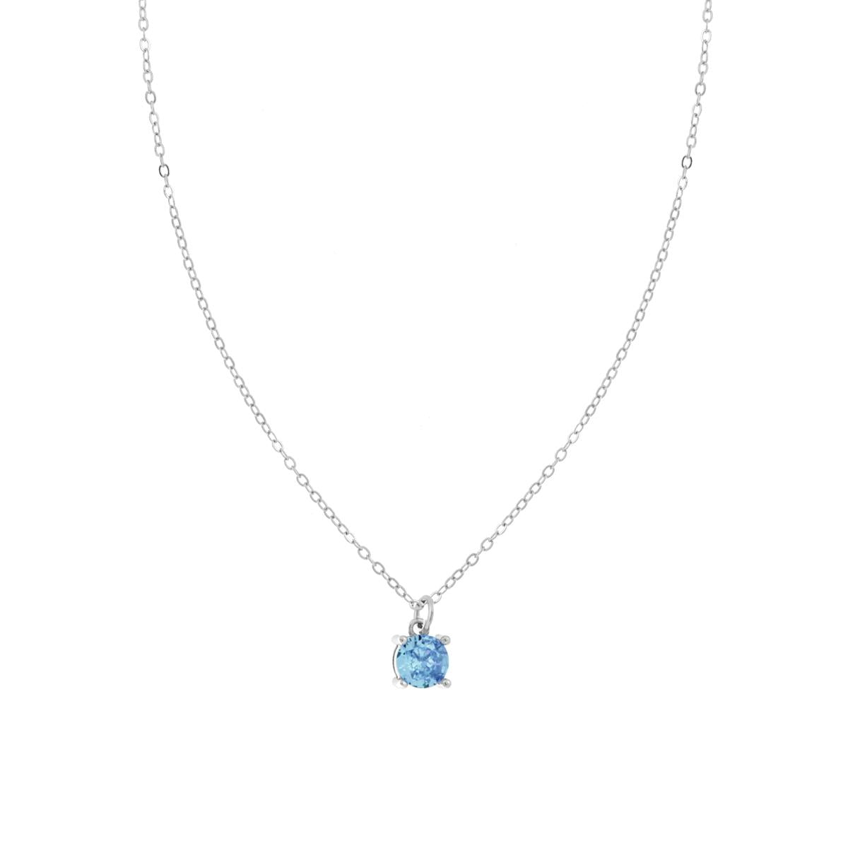 Collana punto luce tondo zircone acquamarina - argento 925