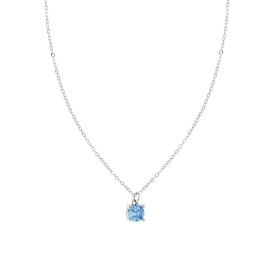 Collana punto luce tondo zircone acquamarina - argento 925