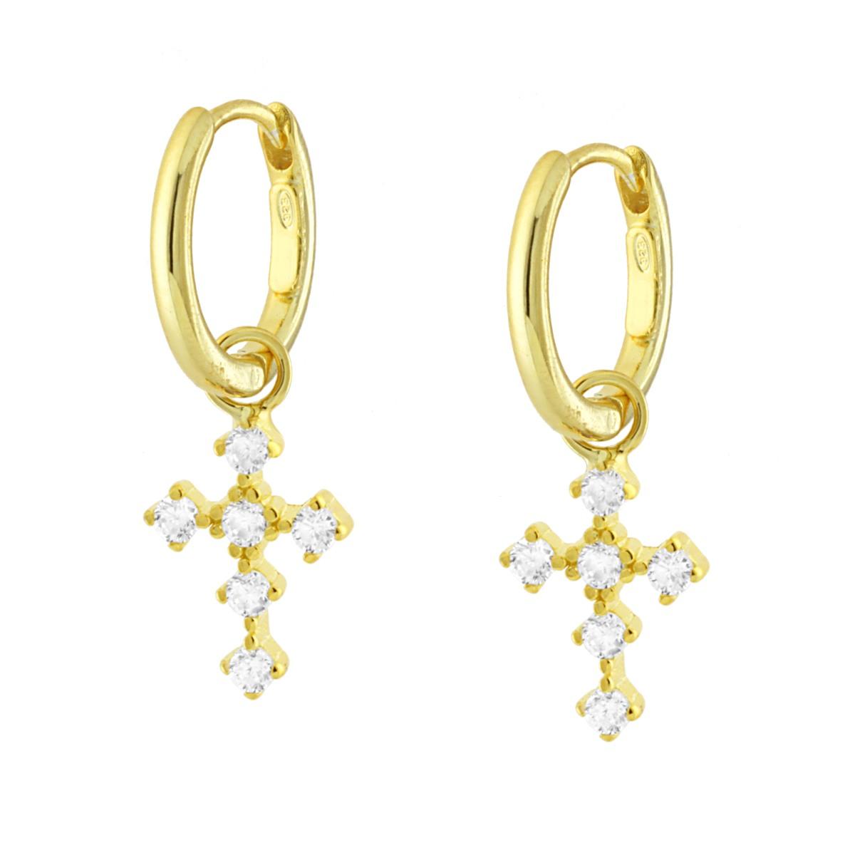 Orecchini croce con zirconi bianchi - argento 925 gold