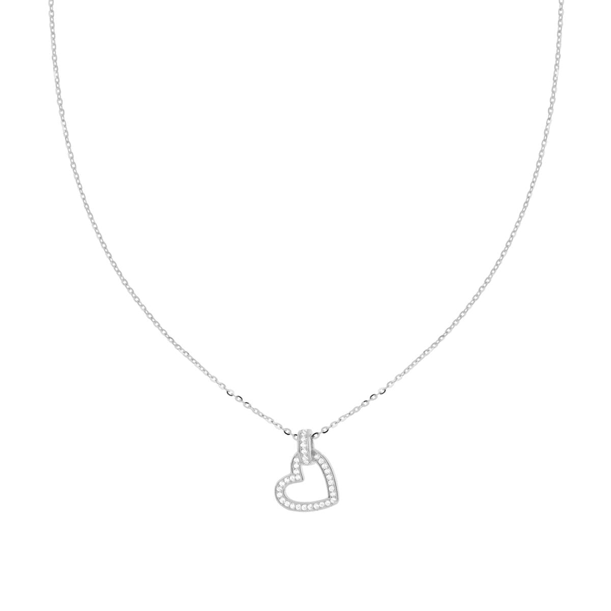 Collana cuore pendente con zirconi bianchi - argento 925