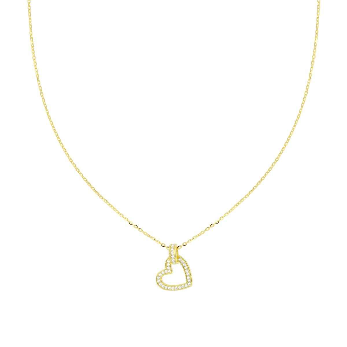 Collana cuore pendente con zirconi bianchi - argento 925 gold