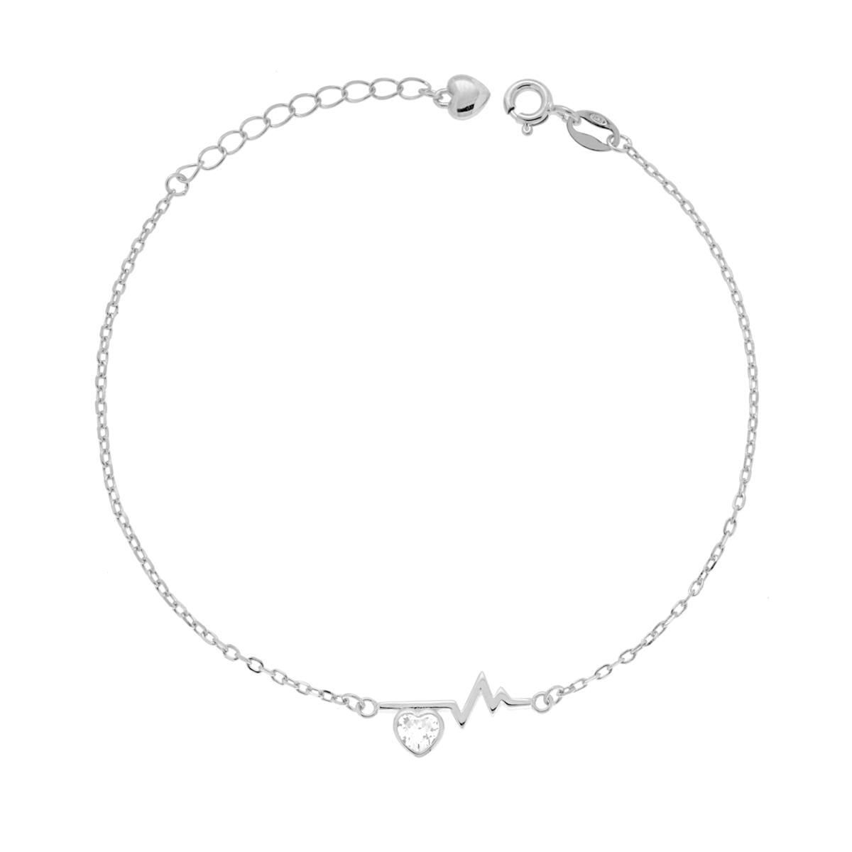 Copia del Bracciale Catena Forzatina Diamantata con Battito e Cuore Cubic Zirconia Bianco-argento 925