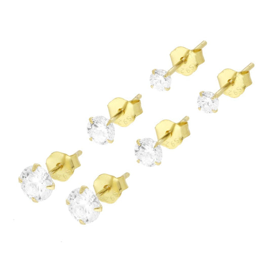 Set 3 orecchini con zirconi bianchi - argento 925 gold