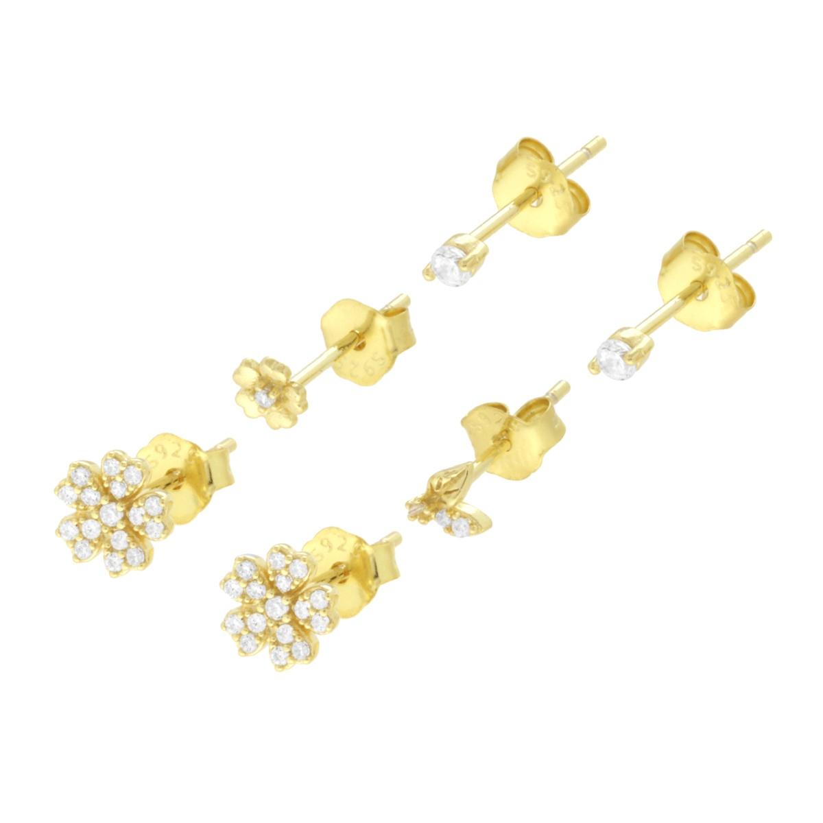 Set 3 orecchini con zirconi bianchi - argento 925 gold