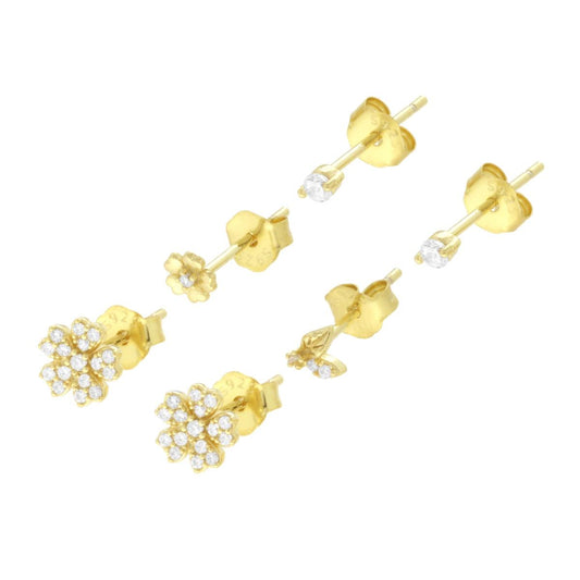 Set 3 orecchini con zirconi bianchi - argento 925 gold