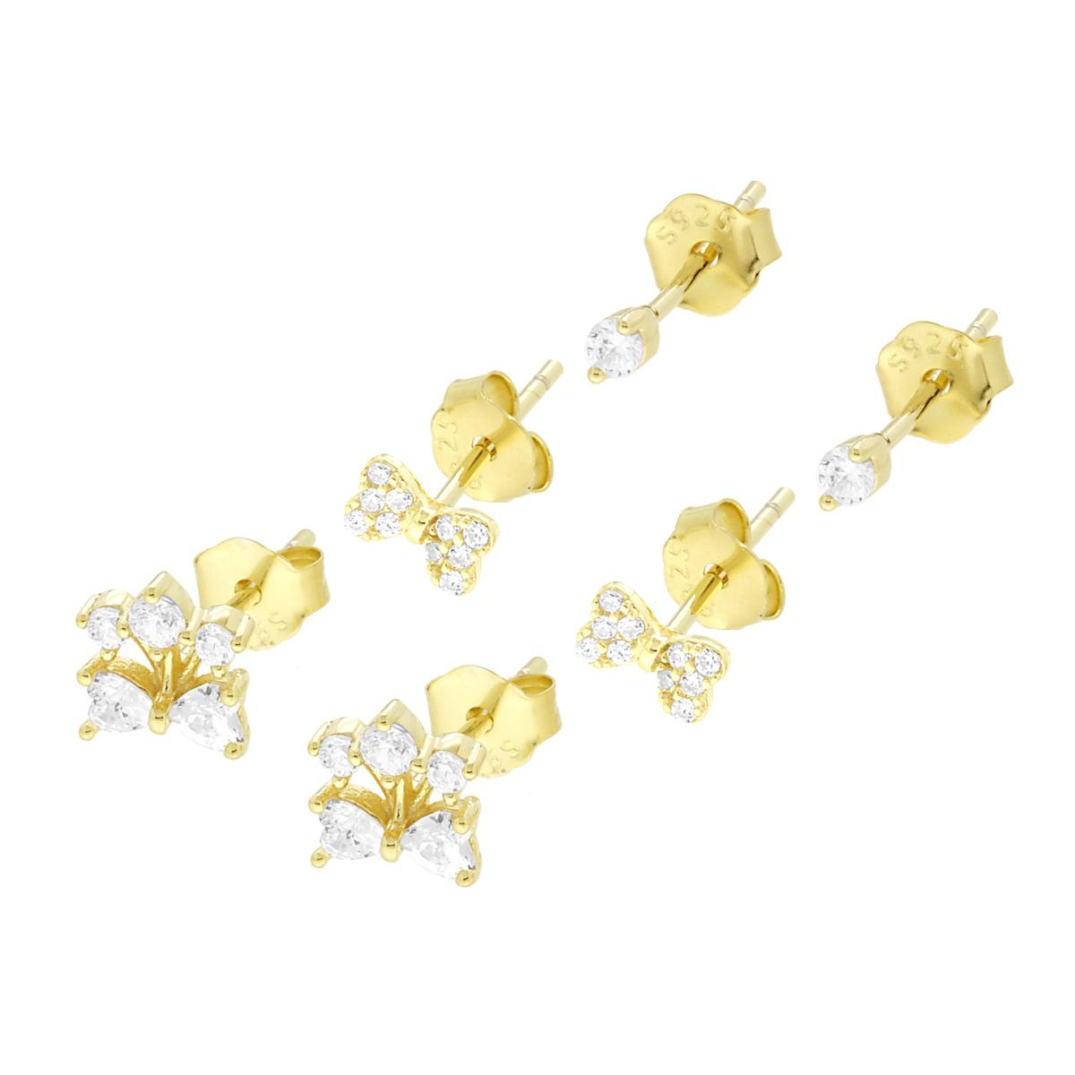 Set 3 orecchini con zirconi bianchi - argento 925 gold