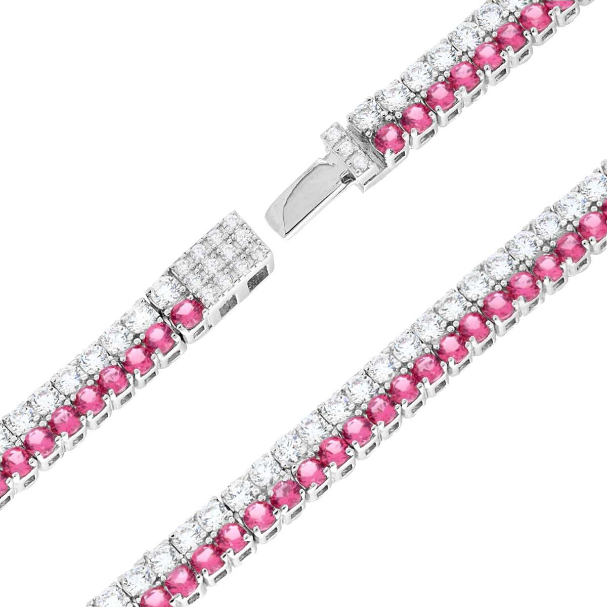 Bracciale tennis doppio con zirconi bianchi e rosa - argento 925